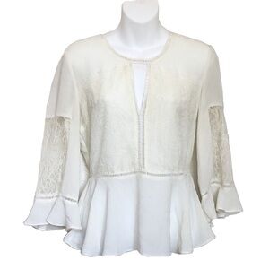 Lucy Paris Cream White Lace Ruffle Sleeve Blouse